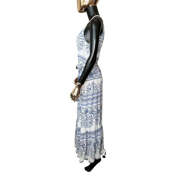 ✨ LOFT Blue & White Boho Print Halter Maxi Dress Size Small - Picture 6 of 13